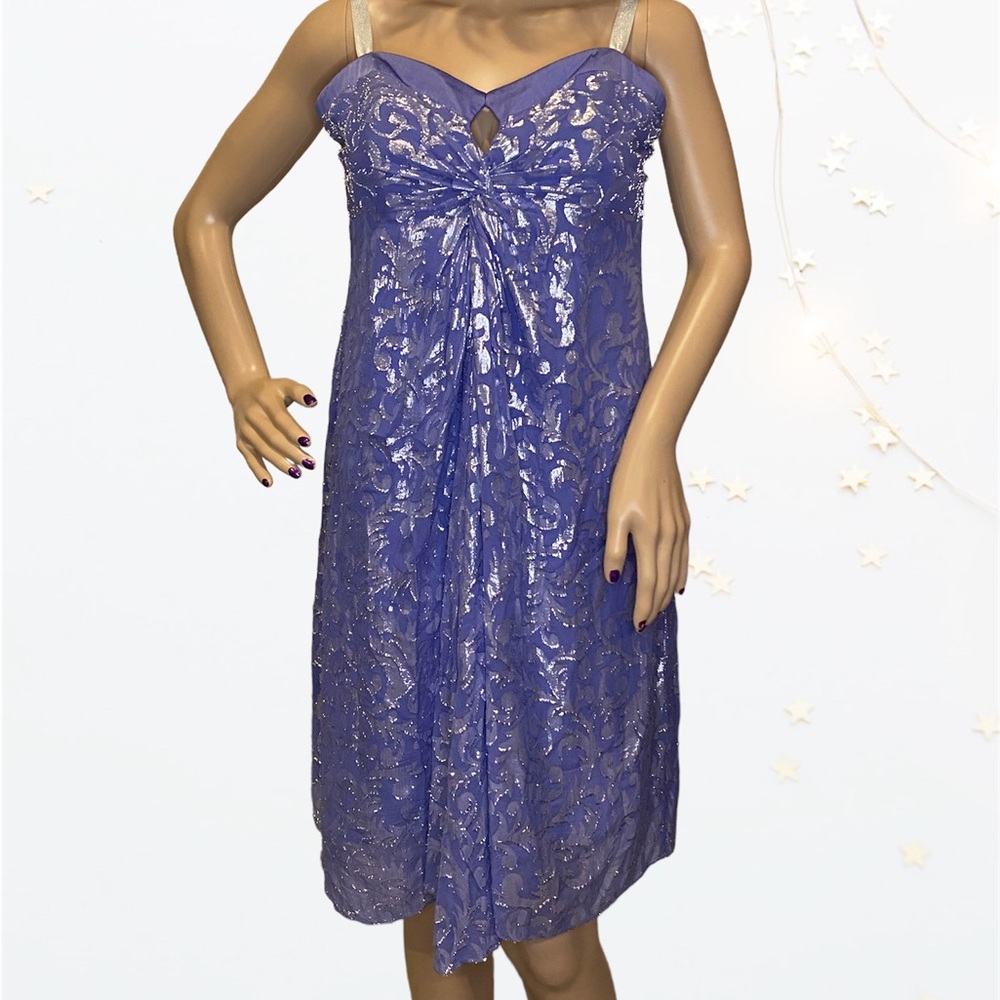 Nicole Miller Collection Periwinkle Silver Strapless Cocktail Dress Size 10 VGC